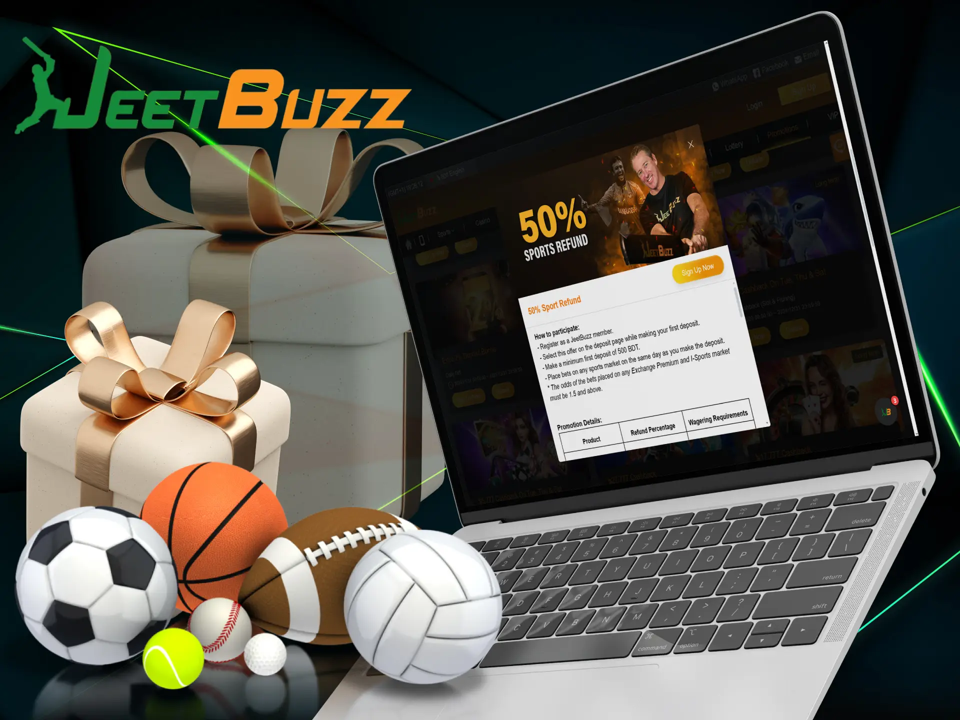 Fulfill the wagering requirement and get a 50% cashback bonus on sports.