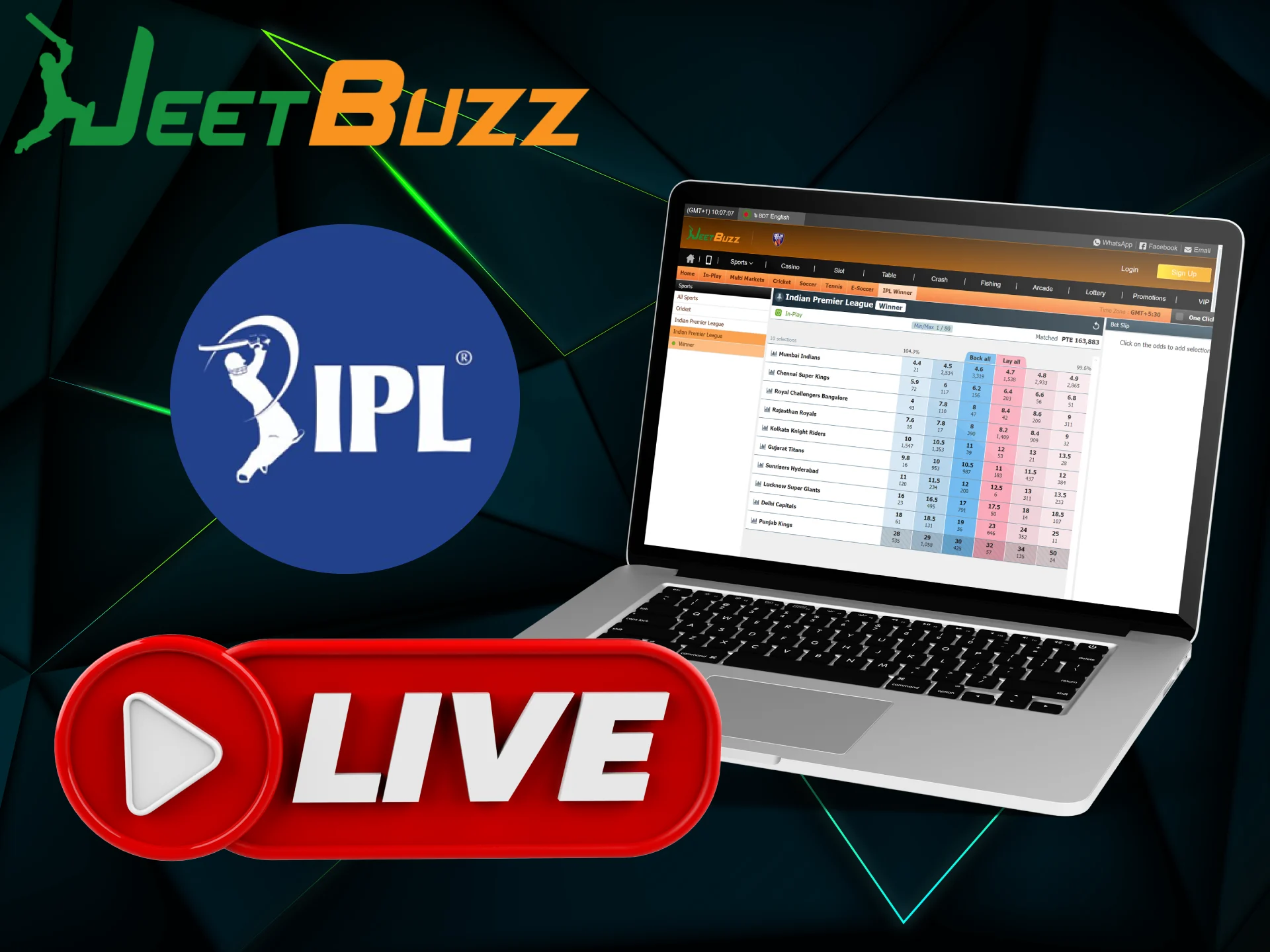 JeetBuzz offers live betting on cricket and other sports disciplines.